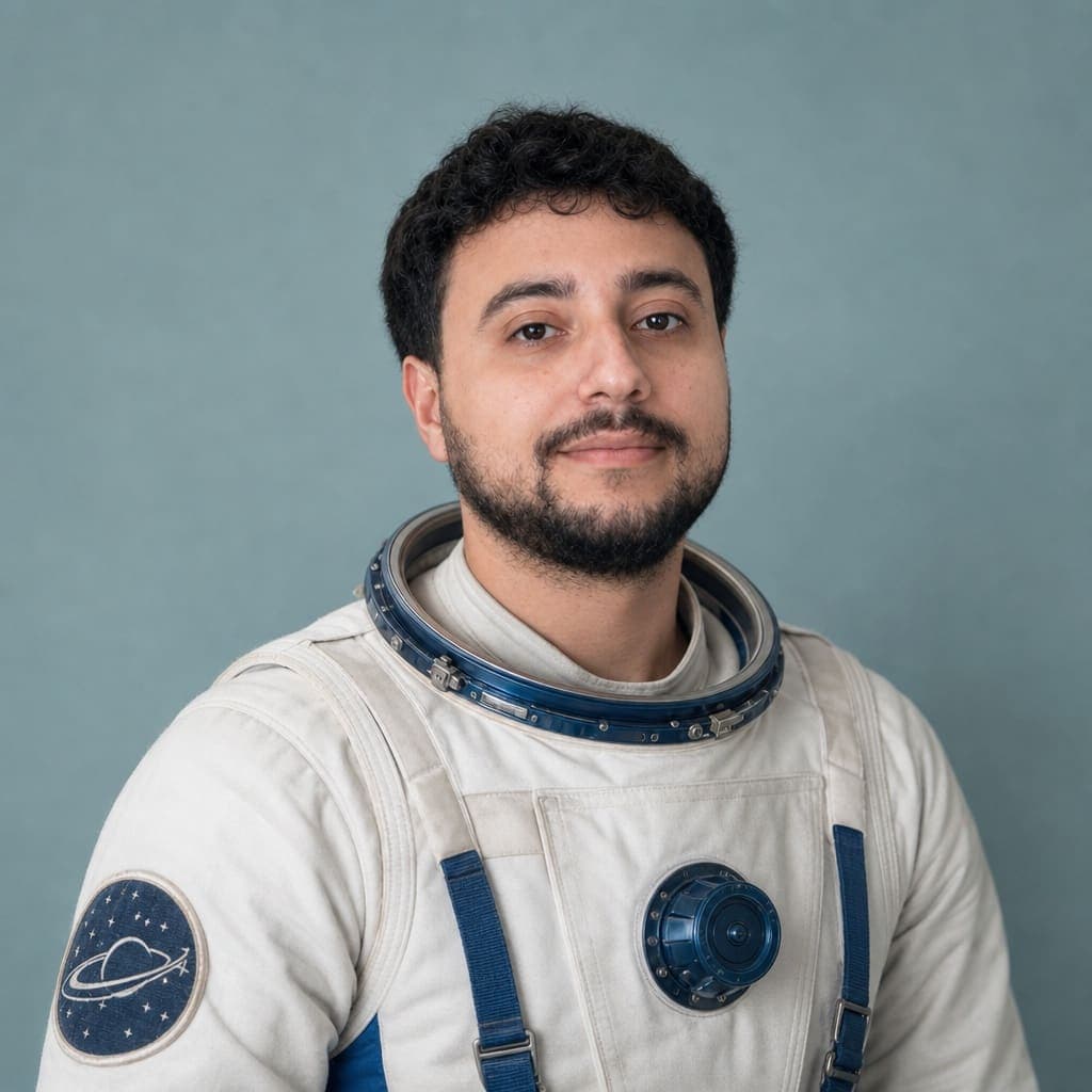 Traje espacial da NASA, capacete na mão.