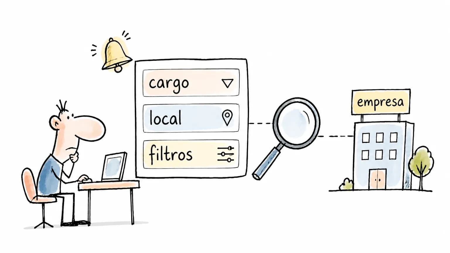 Pessoa usa filtros de vaga e confere a empresa antes de se candidatar
