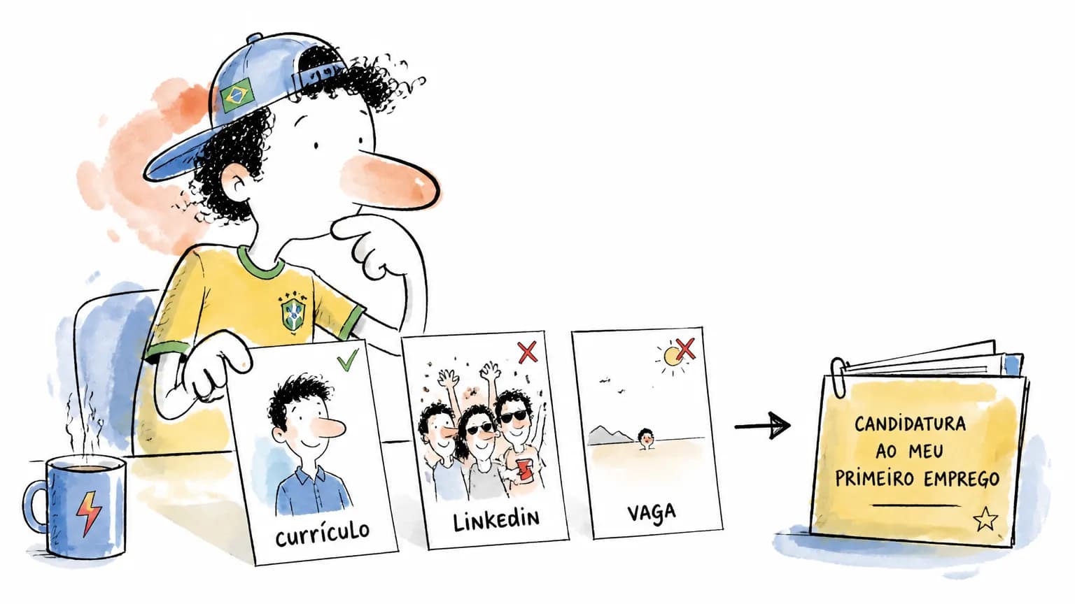 Jovem escolhe uma foto adequada para currículo, Linkedin e candidatura de primeiro emprego