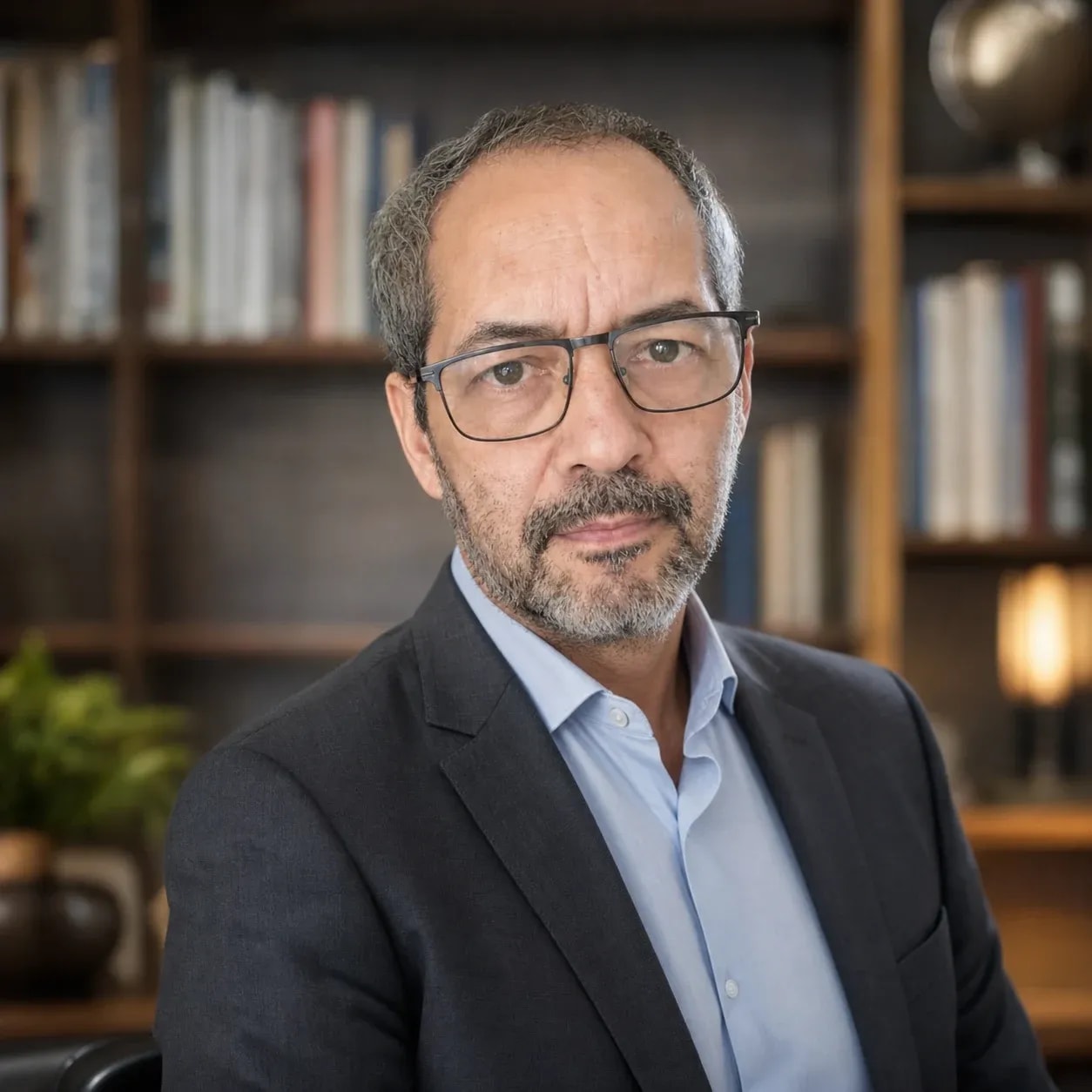 Depois: resultado profissional do prompt executivo sênior preservando a mesma identidade sintética