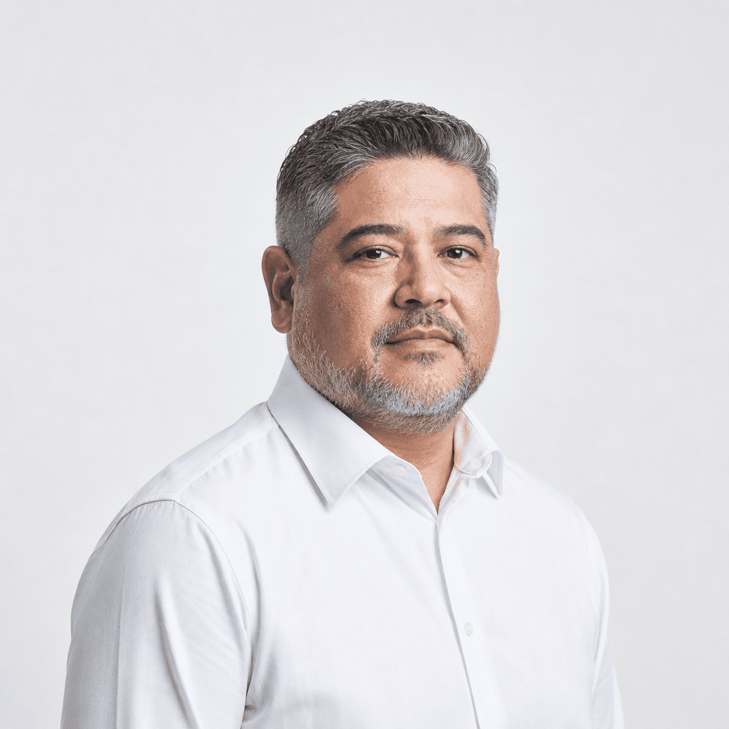 Foto profissional de homem pardo acima do peso em retrato corporativo para Linkedin (gerada por IA)