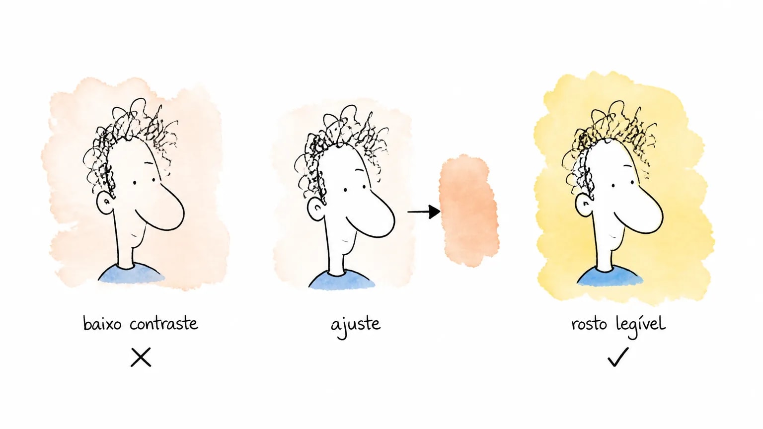 Diagrama de contraste entre cabelo, fundo e leitura do rosto