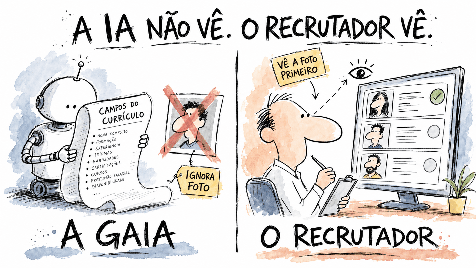 A IA da Gupy não vê a foto; o recrutador humano vê.