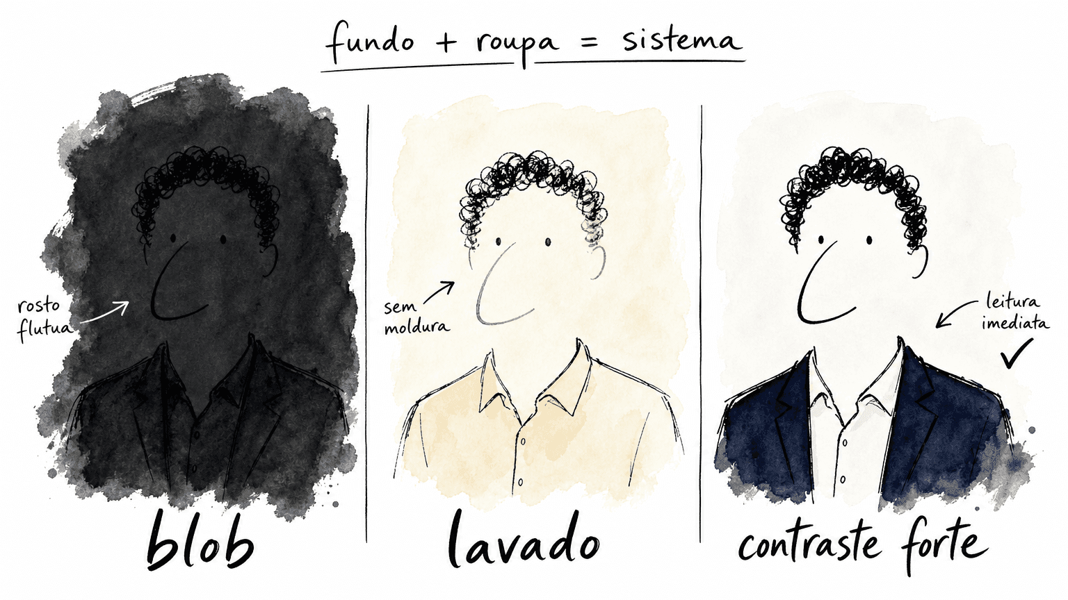 Doodle Red Bull comparando 4 combinações fundo+roupa: blob escuro, rosto lavado, contraste forte e clássico arriscado.