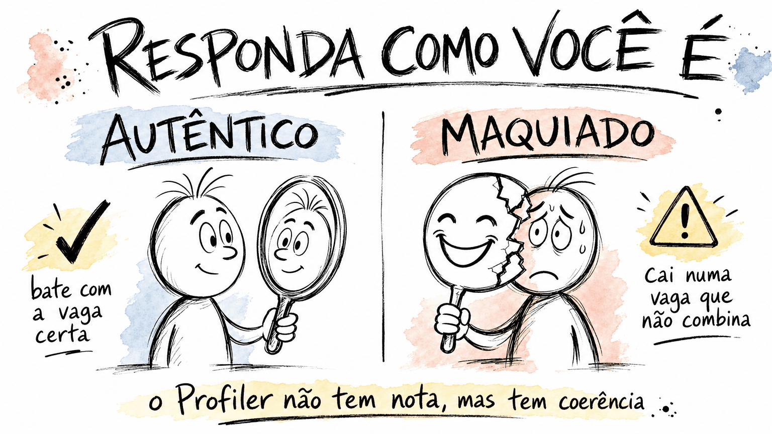 Comparativo Red Bull em pt-BR: responder o Profiler de forma autêntica casa com a vaga certa, enquanto maquiar o perfil com uma máscara leva a uma vaga que não combina.