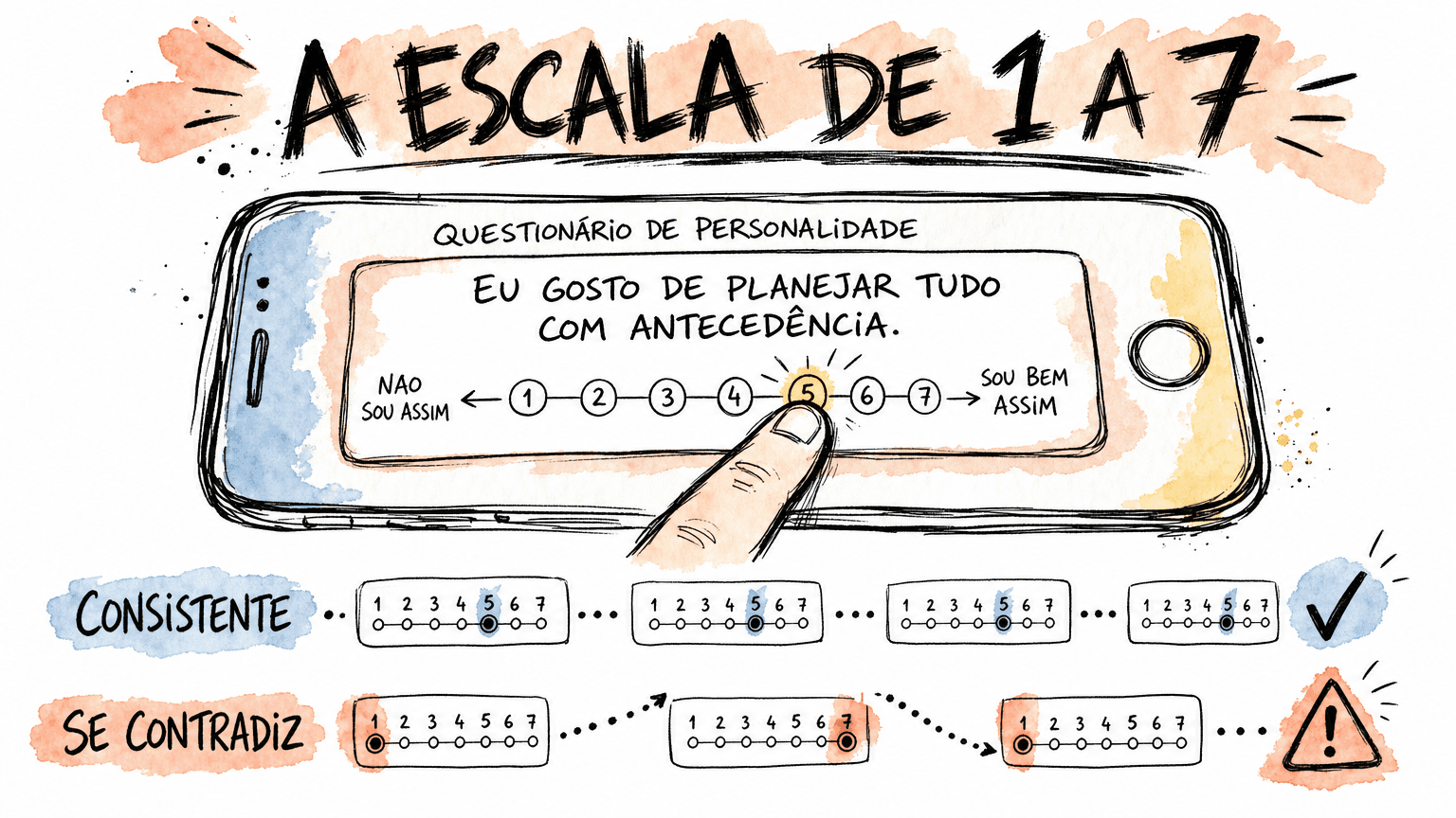 A escala de 1 a 7 do teste comportamental: respostas consistentes versus contraditórias.