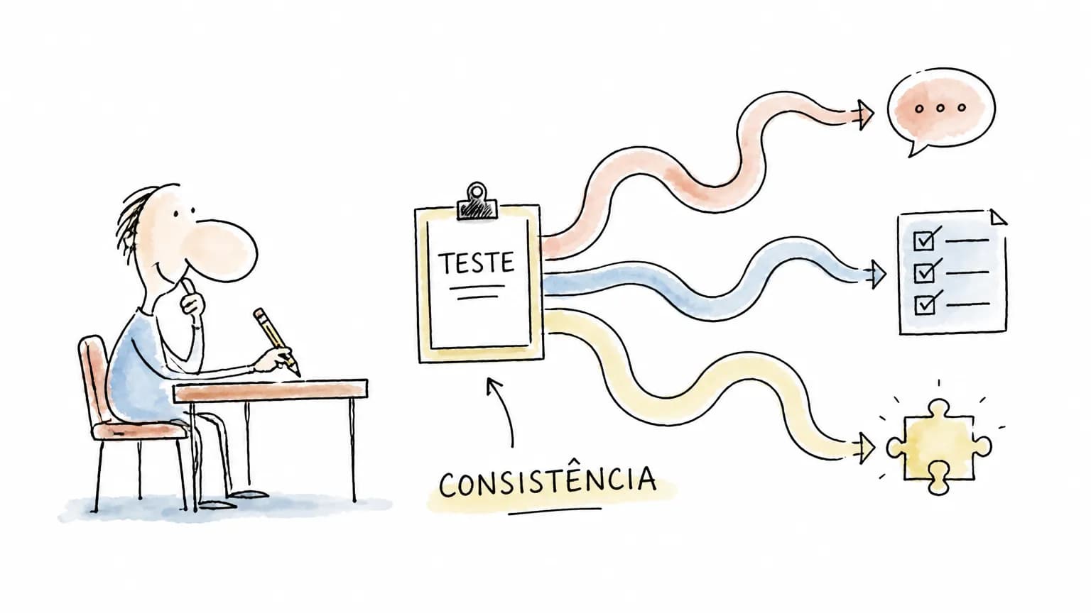 Pessoa diante de caminhos de um teste comportamental, com foco em consistência
