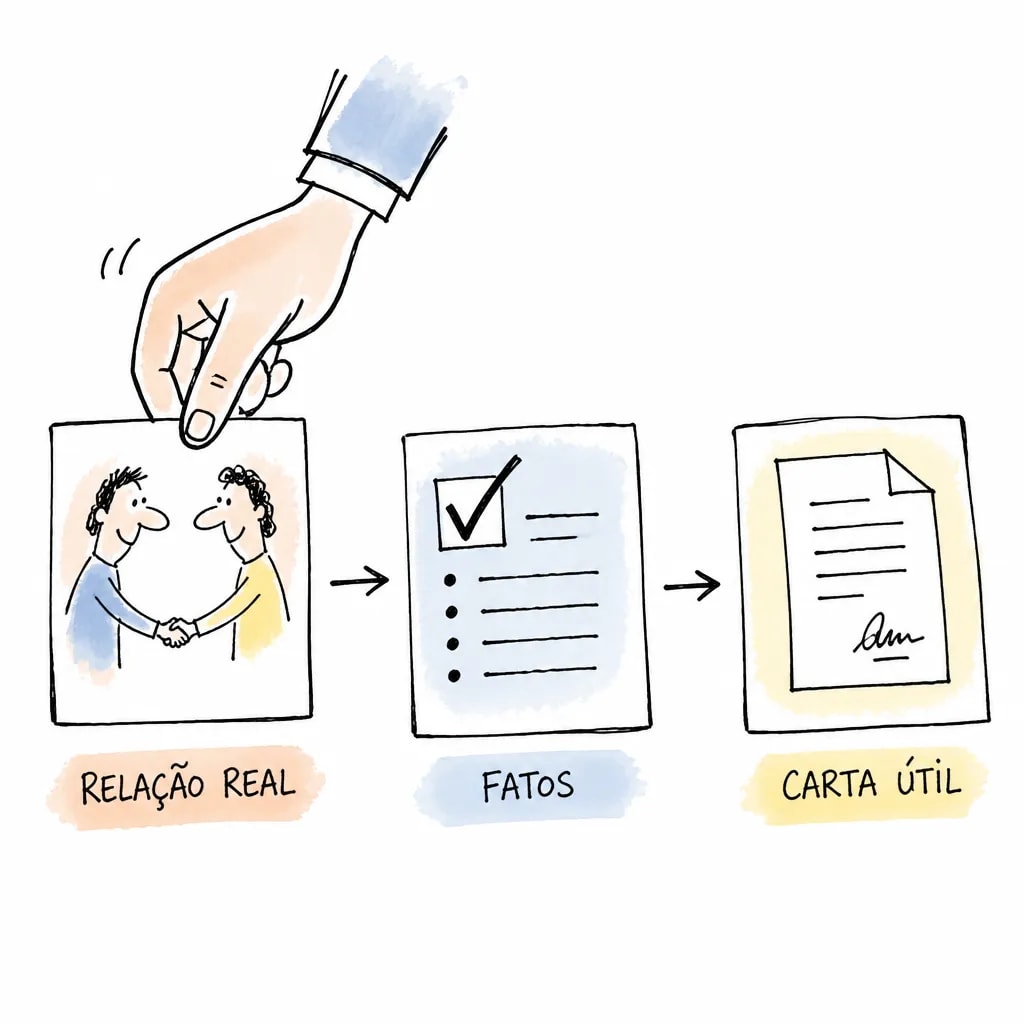 Diagrama de relação real, fatos verificáveis e carta de recomendação útil