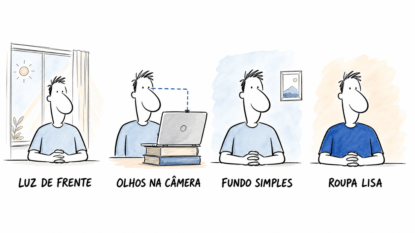 Quatro ajustes para imagem em entrevista online: luz, câmera, fundo e roupa