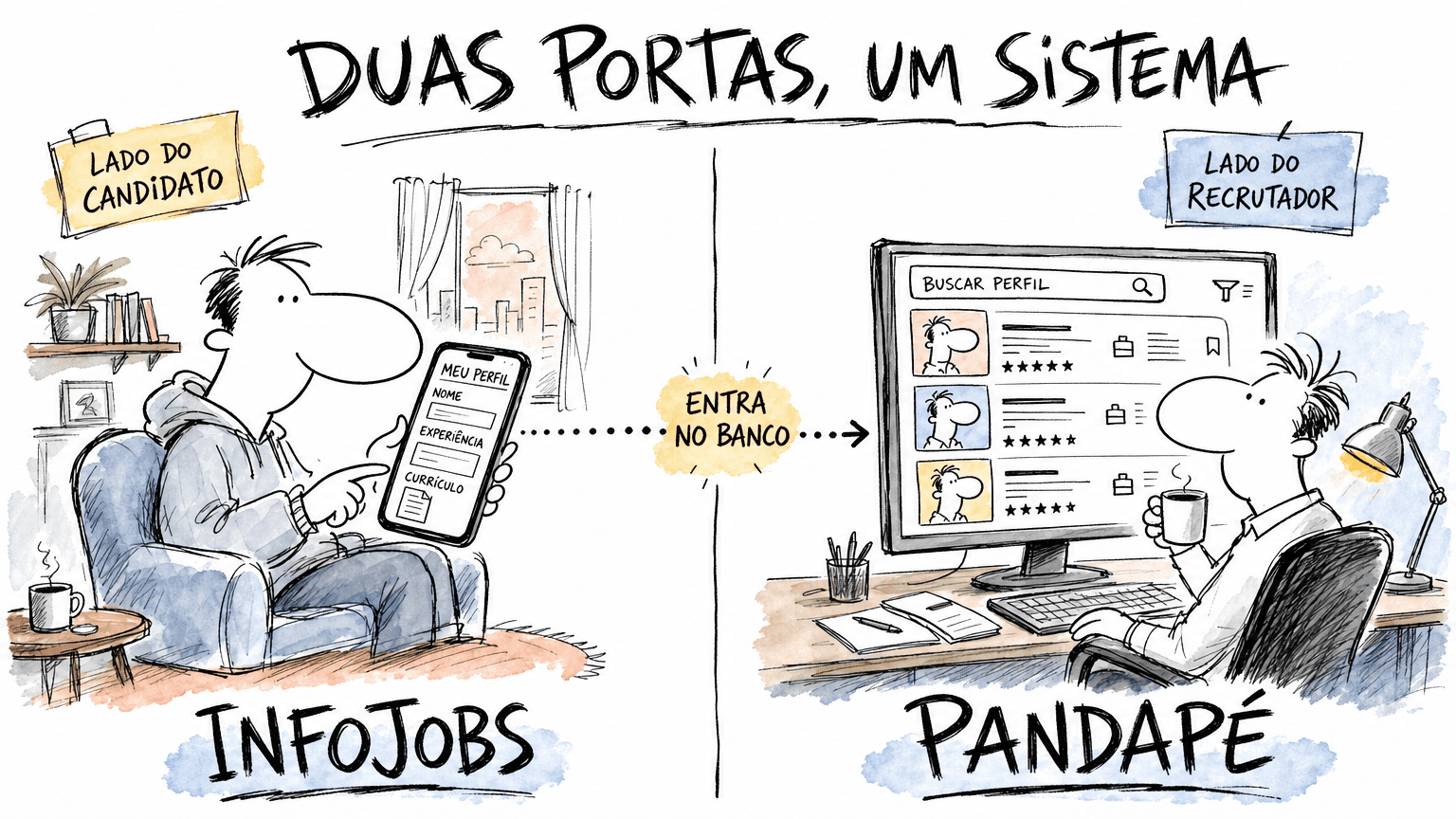 InfoJobs entrega o cadastro do candidato; Pandapé entrega a busca pro recrutador.