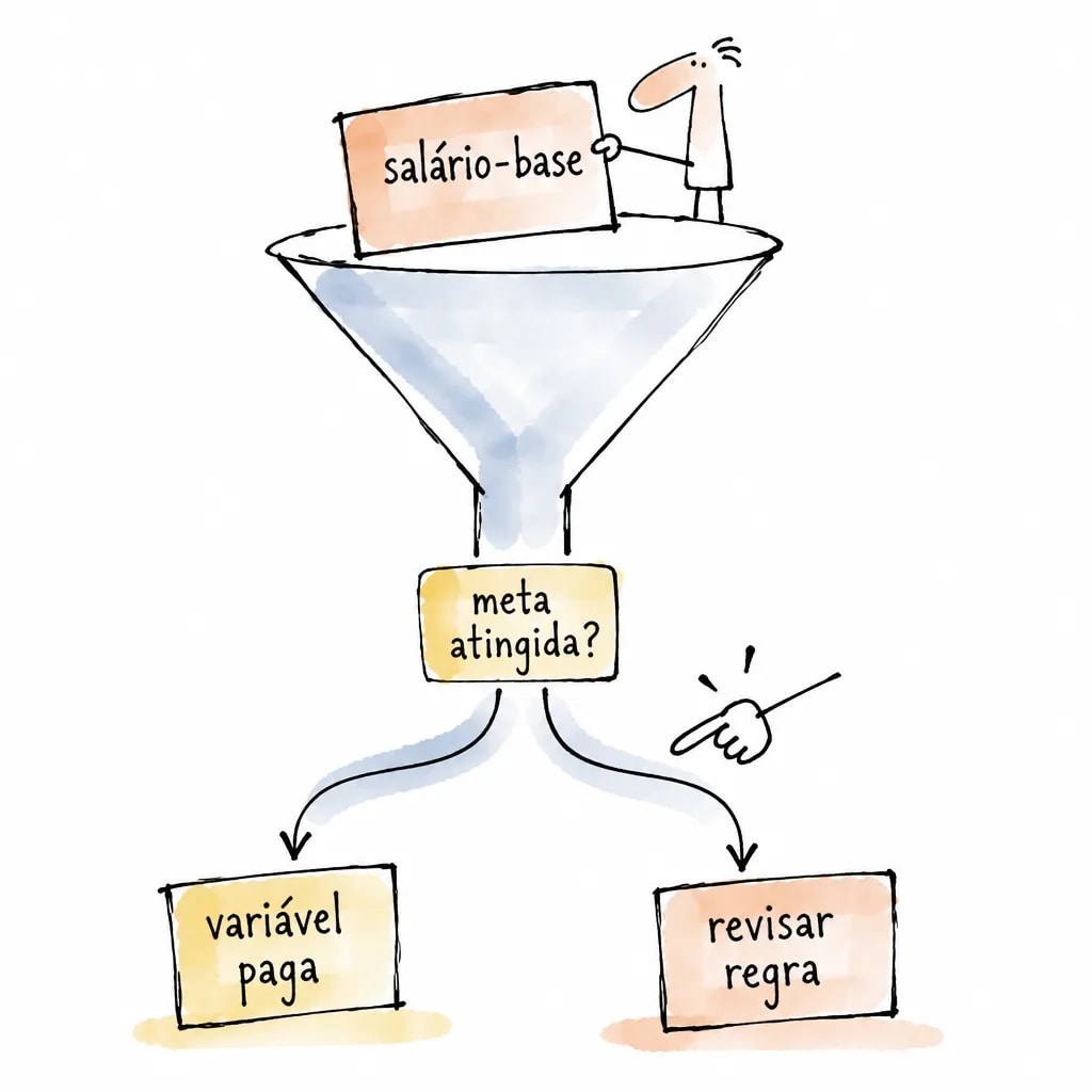 Diagrama de salário-base passando pela meta e pela regra da remuneração variável
