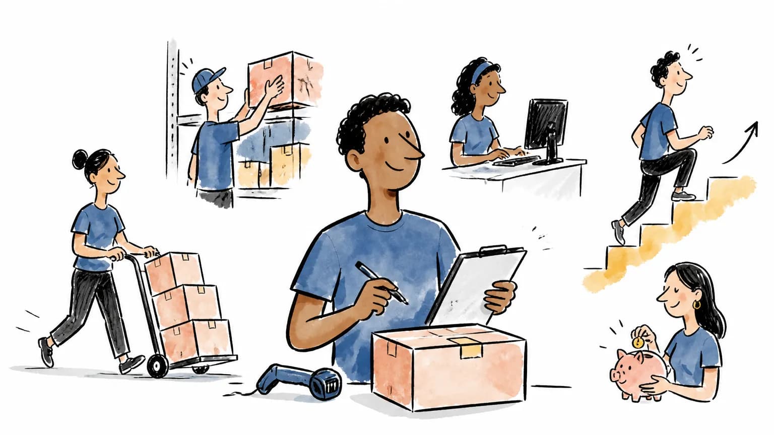 Ilustração sobre Auxiliar de depósito: o que faz, salário e como ser, com cena profissional relacionada ao tema.