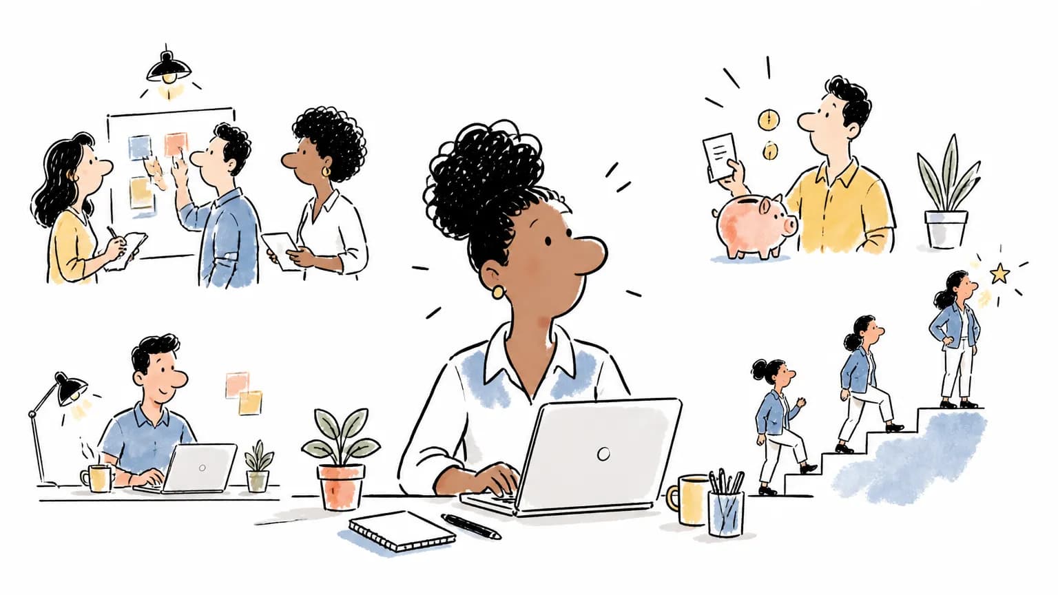 Ilustração sobre Entrevista comportamental: como responder com método STAR, com cena profissional relacionada ao tema.