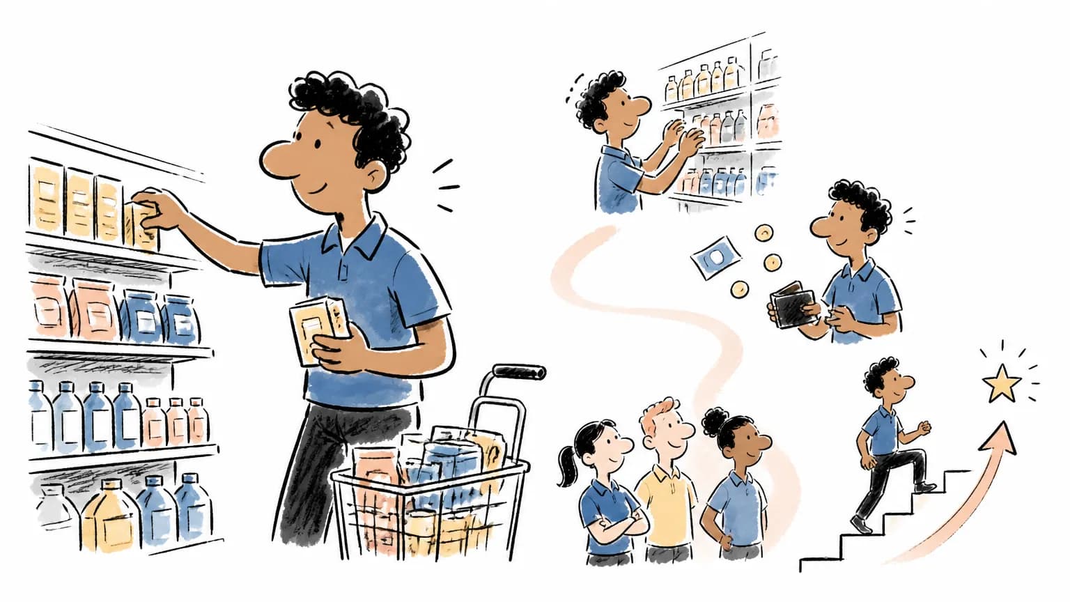 Ilustração sobre Quanto ganha um repositor: salário e faixas, com cena profissional relacionada ao tema.