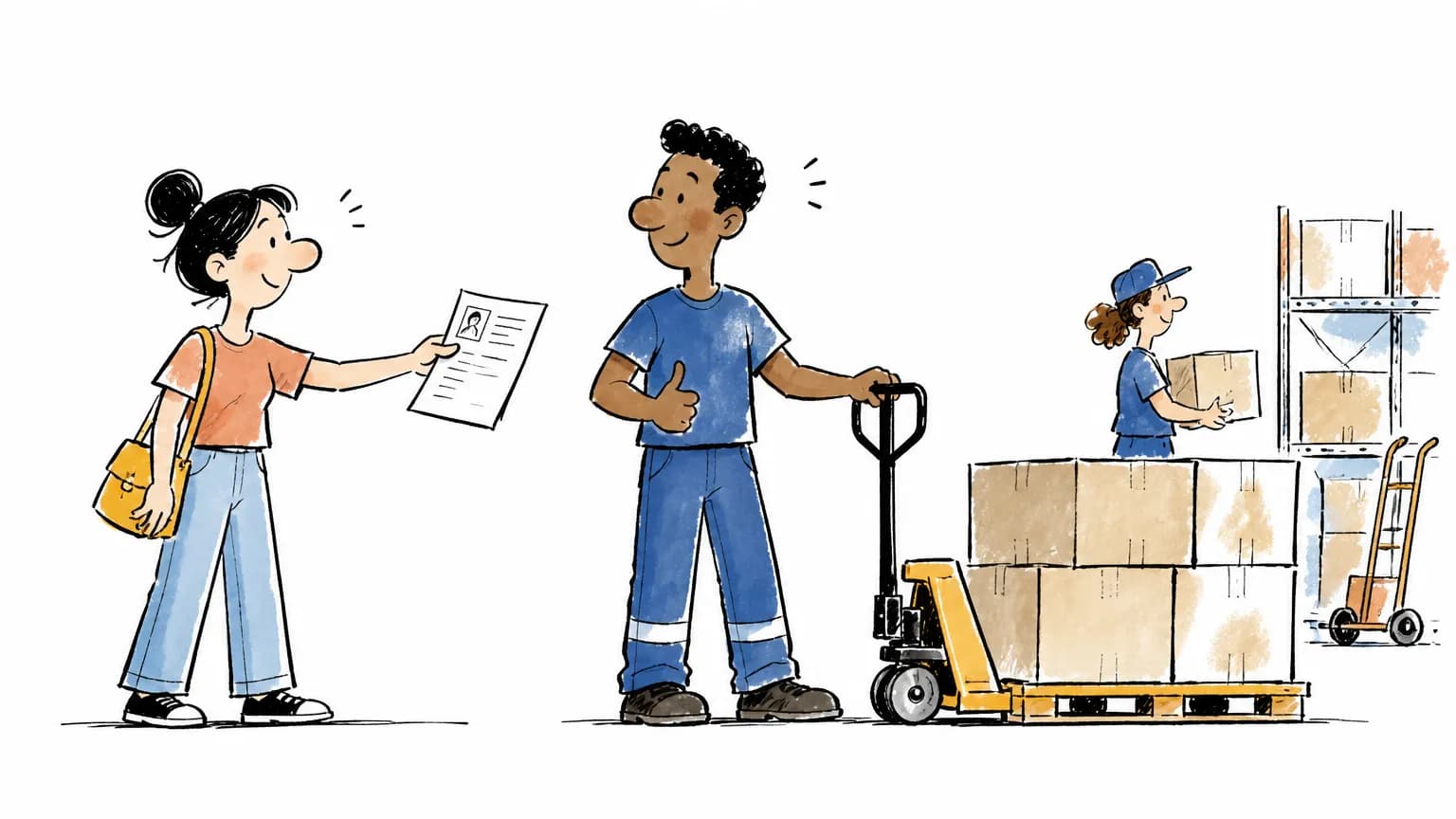 Ilustração sobre Vaga de ajudante de carga e descarga no Assaí: como se candidatar, com cena profissional relacionada ao tema.