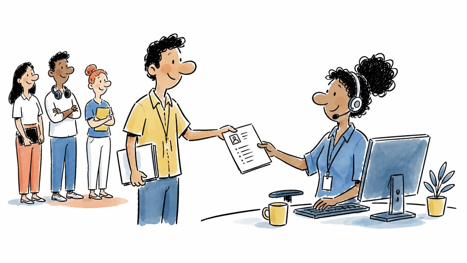 Ilustração sobre Vaga de atendente na Atento: como se candidatar, com cena profissional relacionada ao tema.