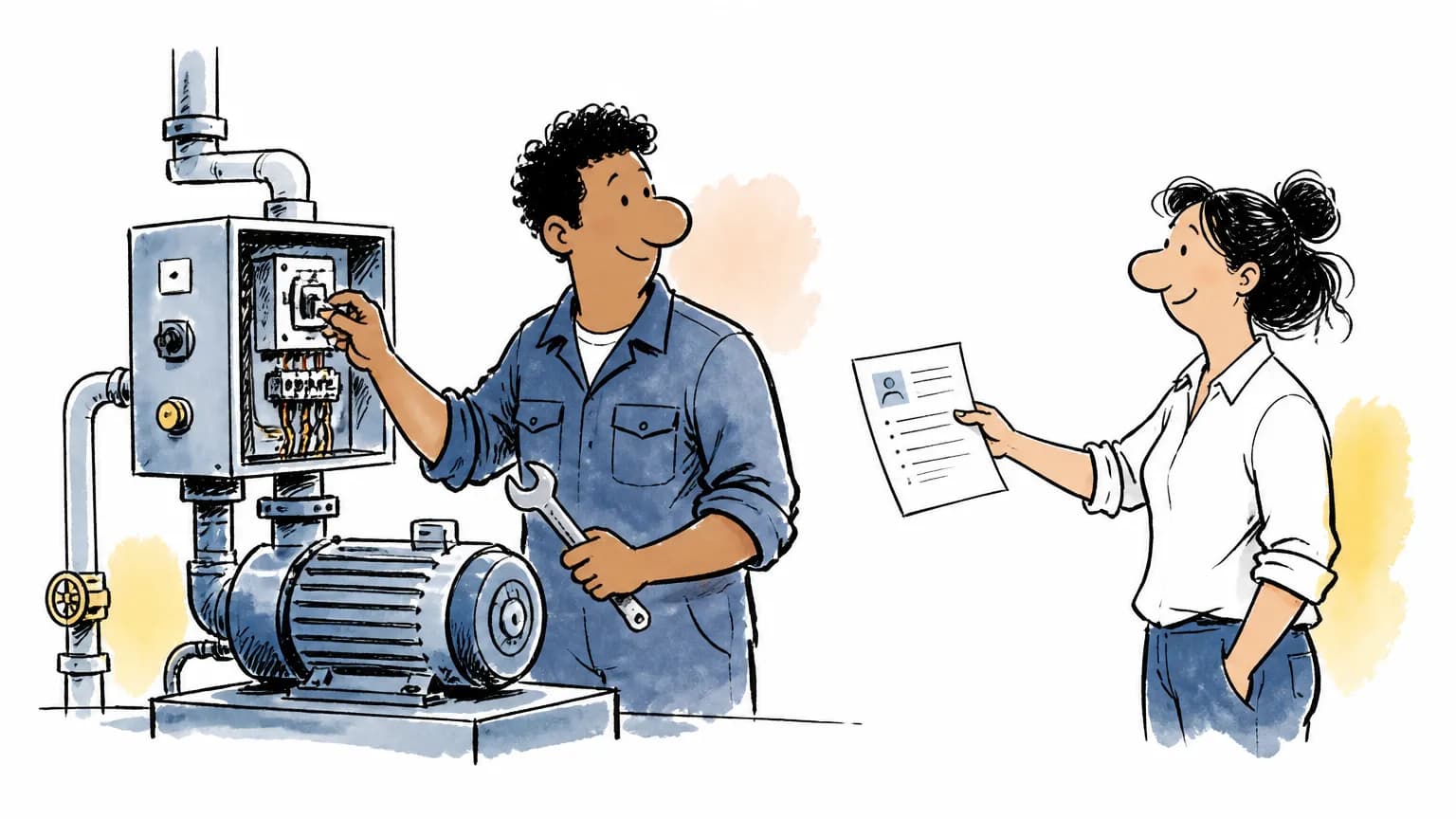 Ilustração sobre Vaga de auxiliar de manutenção na Ambev: como se candidatar, com cena profissional relacionada ao tema.