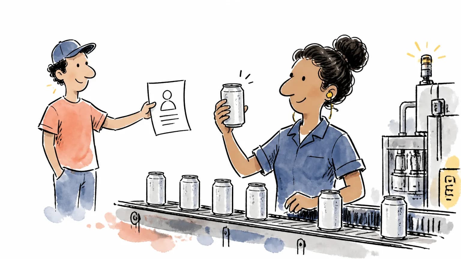 Ilustração sobre Vaga de operador de produção na Ambev: como se candidatar, com profissional em ambiente de trabalho.