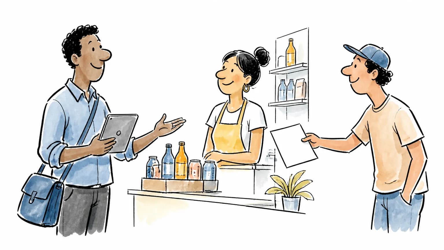 Ilustração sobre Vaga de vendedor externo na Ambev: como se candidatar, com cena profissional relacionada ao tema.