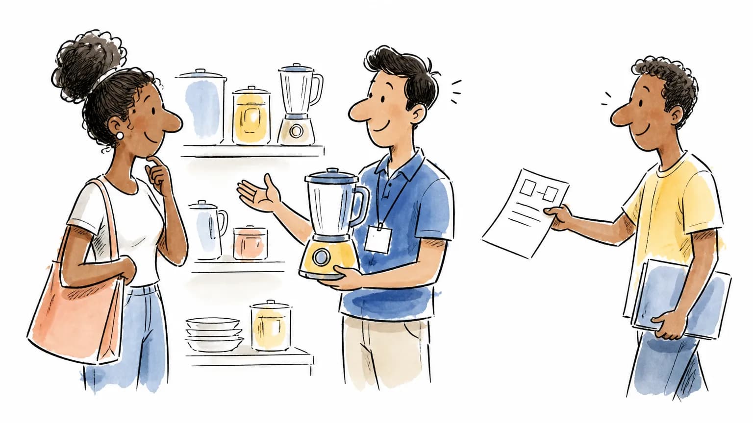 Ilustração sobre Vaga de vendedor na Havan: como se candidatar, com profissional em ambiente de trabalho.