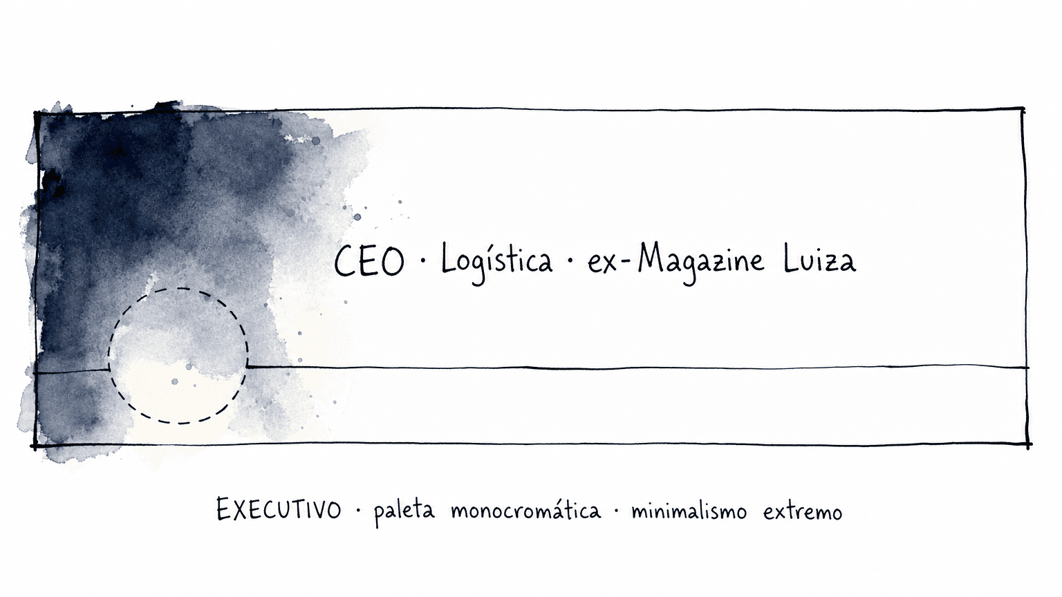 Conceito de capa Linkedin para executivo: paleta monocromática preto e branco com acento azul noite, tipografia editorial em peso médio, minimalismo extremo