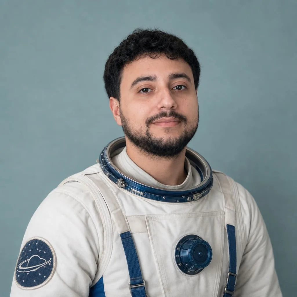 Traje espacial da NASA, capacete na mão.