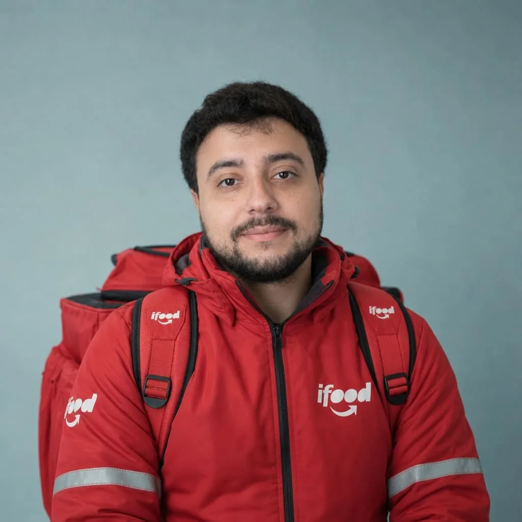 Jaqueta do iFood com bag térmica nas costas.
